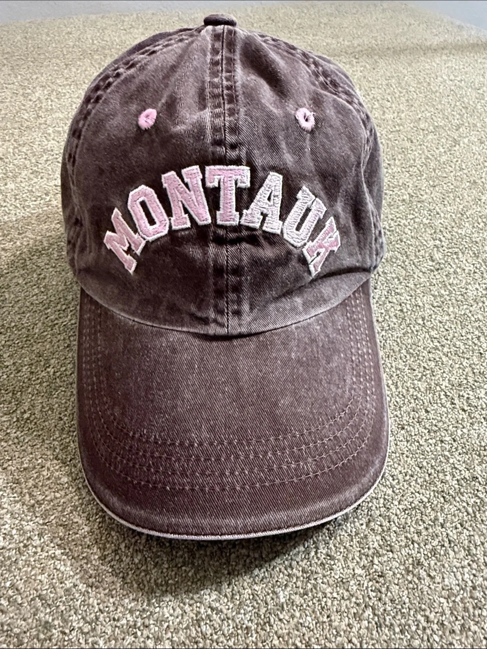 Montauk Embroidered Brown Cap with Pink Accents